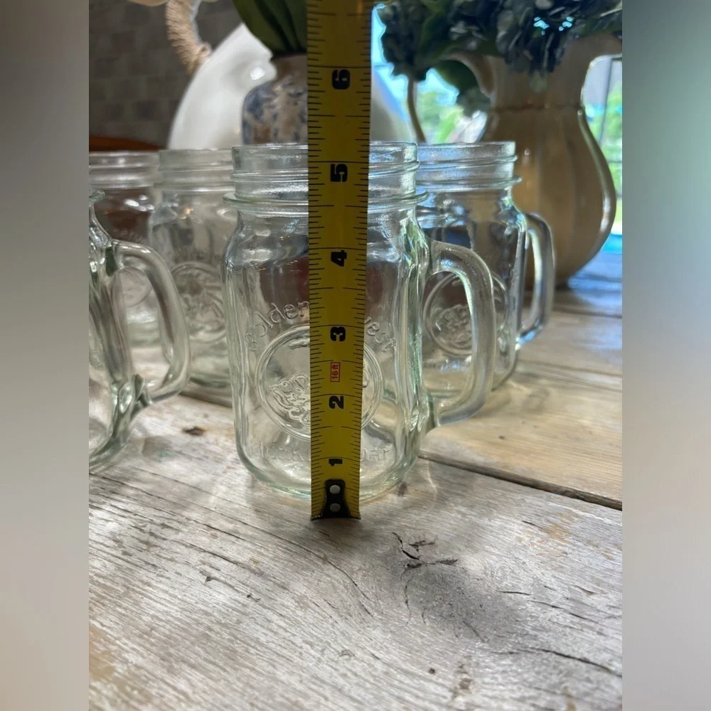 7 Vintage Anchor Hocking Mug Glasses. Golden Harvest Mason Cornucopia 5.25”